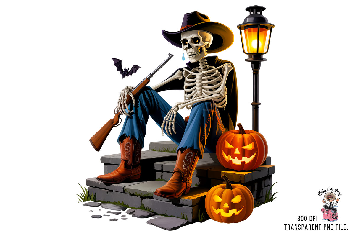 Halloween Cowboy Skeleton PNG Bundle, a Graphic by Black Gallery (Photo 4 of 11)