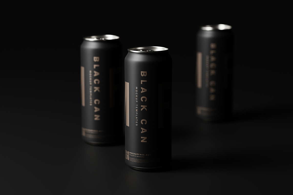 Black Soda or Beer Can Mockups, a Packaging Mockup by MockupFree.Net (Photo 1 of 15)