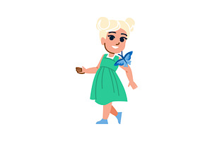 Smiling girl walking with butterfly, an Illustration by pikepicture
