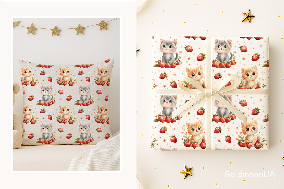 Sweet Meowberry Patterns & Clipart, an Animal Illustration by GoldmoonUA (Photo 4 of 5)