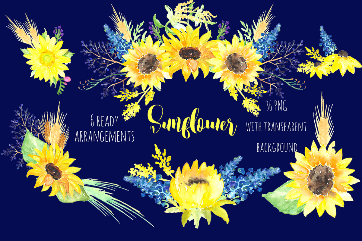 Sunflower Watercolor Clip Art, an Illustration by LABFcreations (Photo 2 of 5)