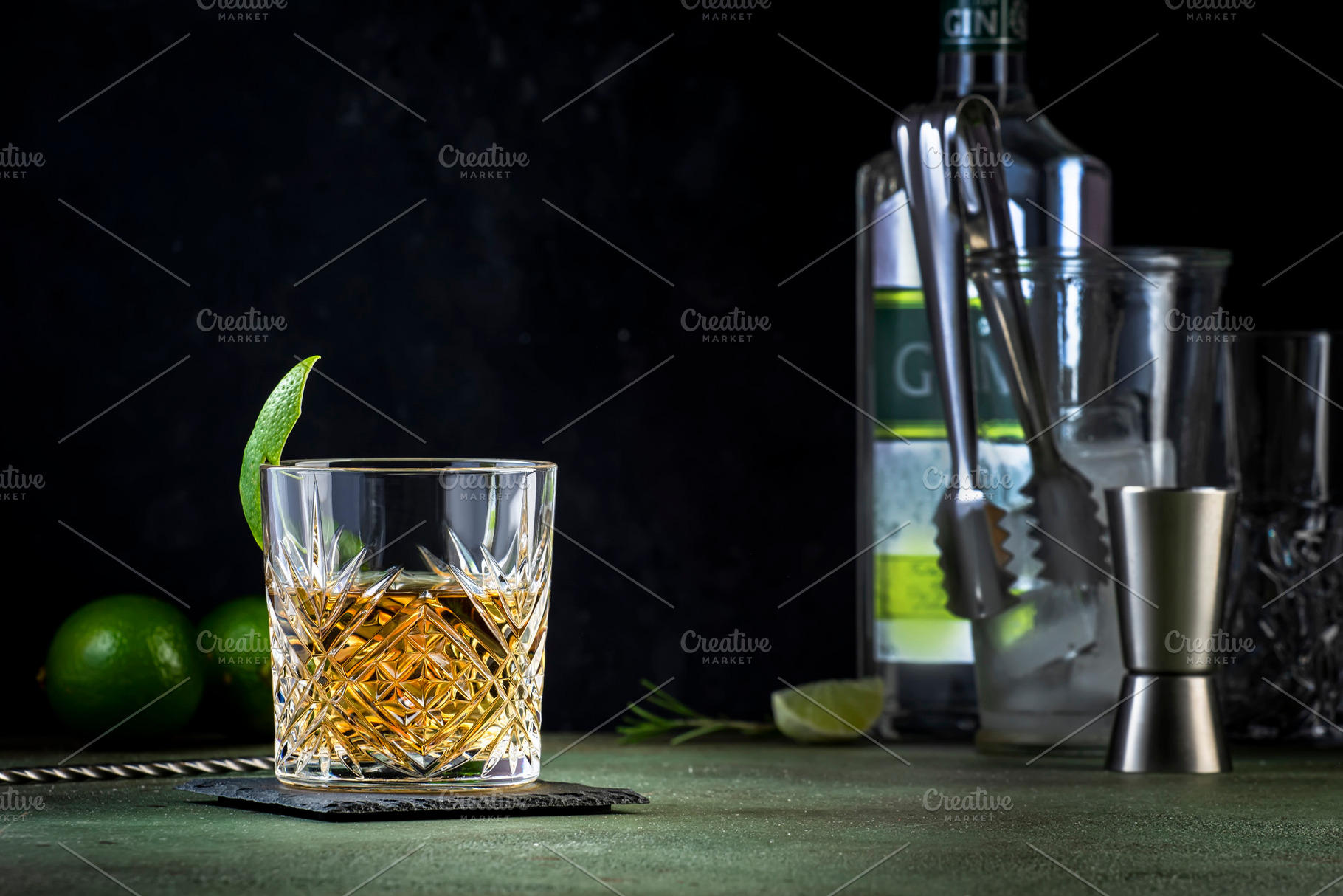 White negroni cocktail with dry gin, white vermouth and herbal a, a Food & Drink Photo by 5PH