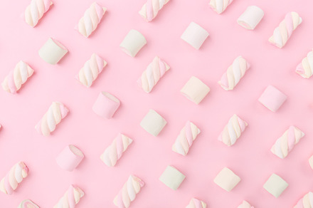 Marshmallows on tender pink containing food, sweet, and marshmallow, a Food & Drink Photo by Valeria Art