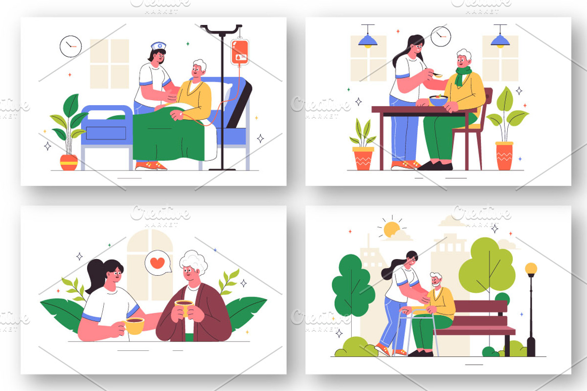 10 Elderly Care Service Illustration, a Person Illustration by denayunebgt (Photo 3 of 4)