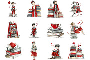 Valentine Book Lover Clipart Bundle, an Illustration by Designking (Thumbnail 2 of 5)