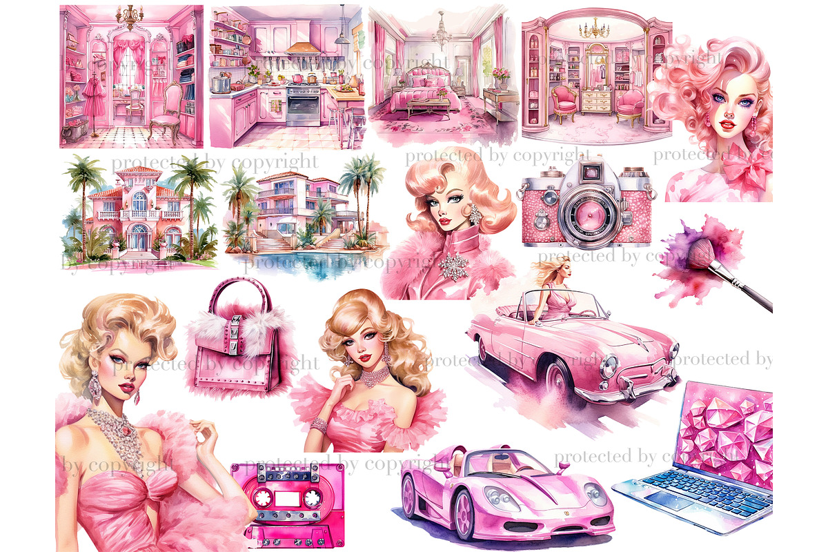Pretty Pink Girly Clipart Set, a Person Illustration by GlamArtZhanna (Photo 3 of 5)