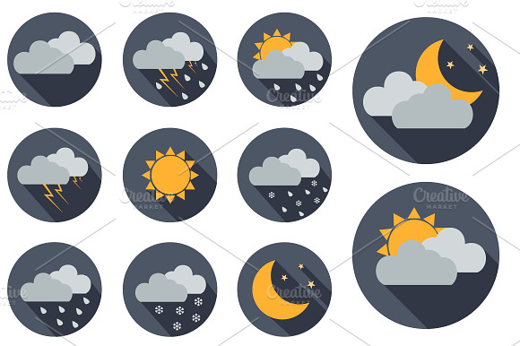 11 Vector Weather icons. Flat design preview 2
