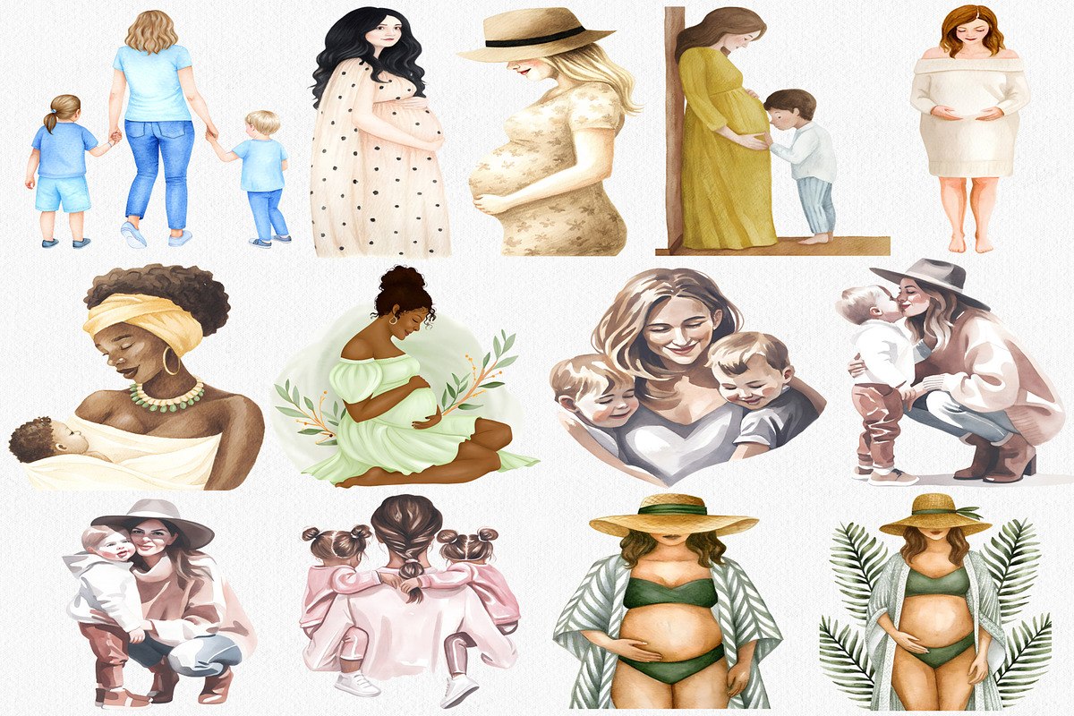 Watercolor Motherhood Clipart Set, an Illustration by CropUp Creative (Photo 3 of 4)