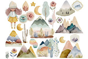 Boho Twilight Mountains Clipart