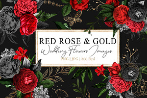 Red Flowers And Gold Roses Vintage