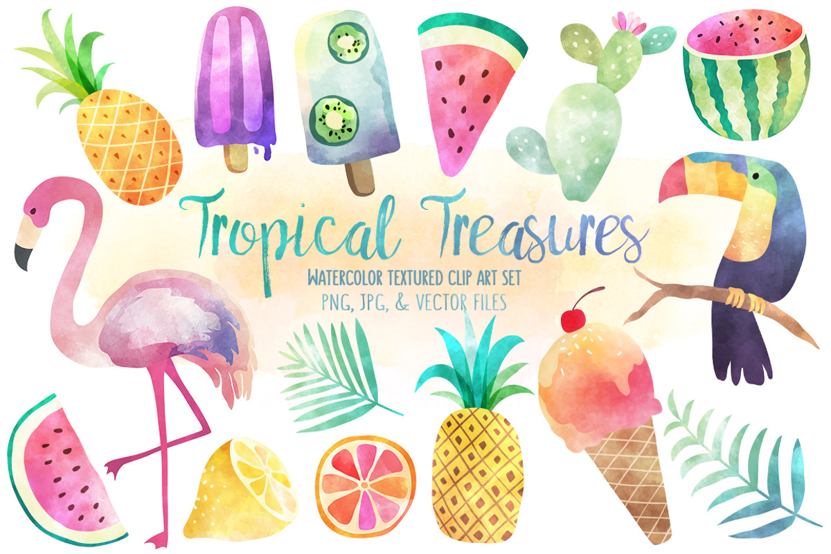 Tropical Treasures Watercolor Bundle, a Texture Illustration by Kenna Sato Designs