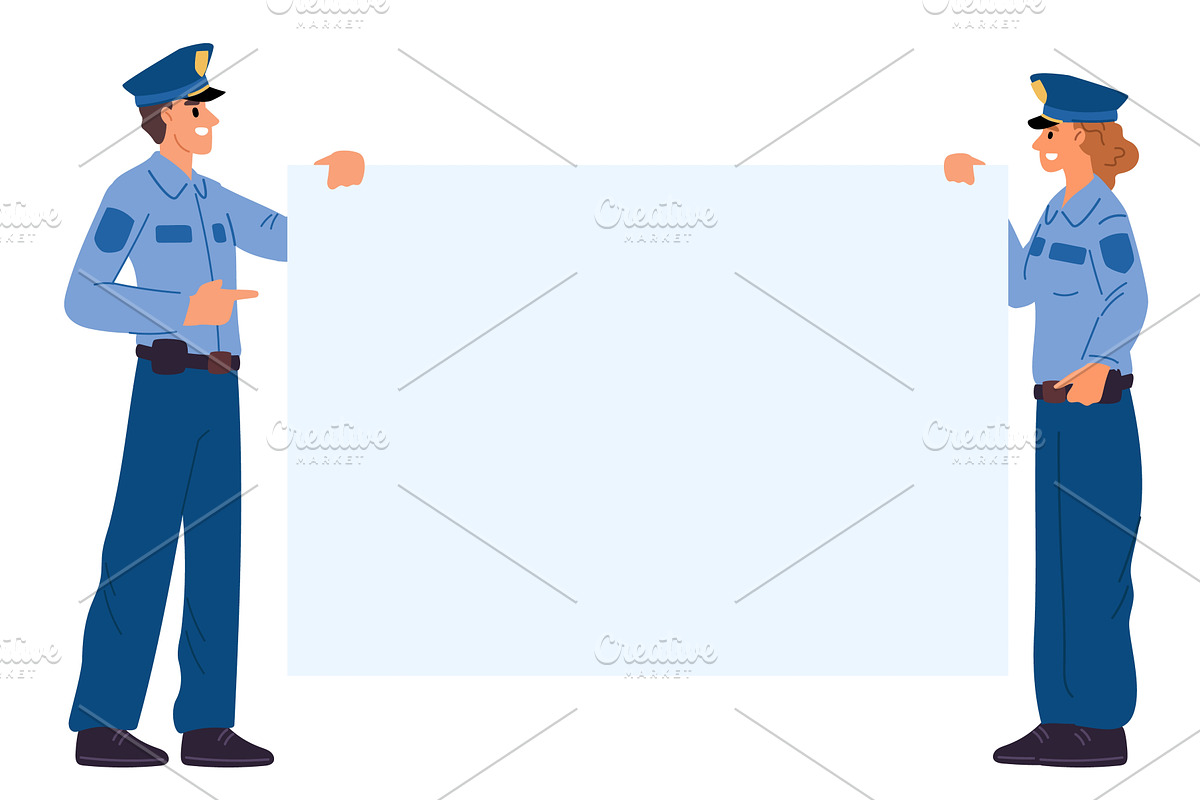 Police officers hold white blank, a Person Illustration by Vectorbuum