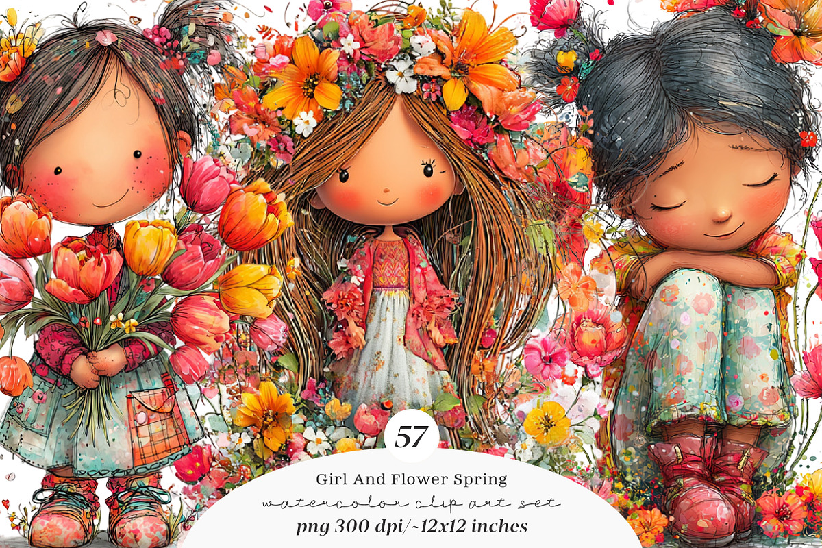 Whimsical girl and flower spring PNG, an Illustration by SinaCreation (Photo 1 of 11)
