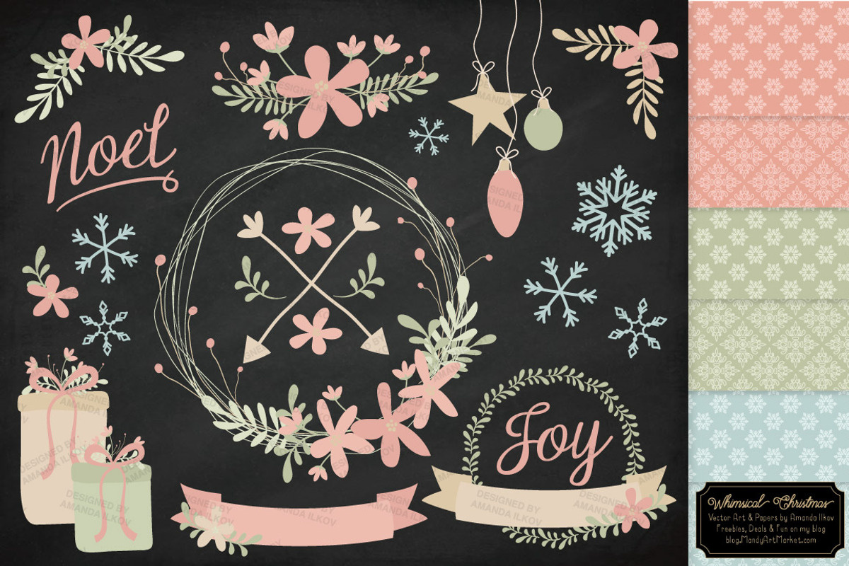 Pastel Christmas Wreaths & Patterns, an Illustration by Amanda Ilkov (Photo 2 of 5)
