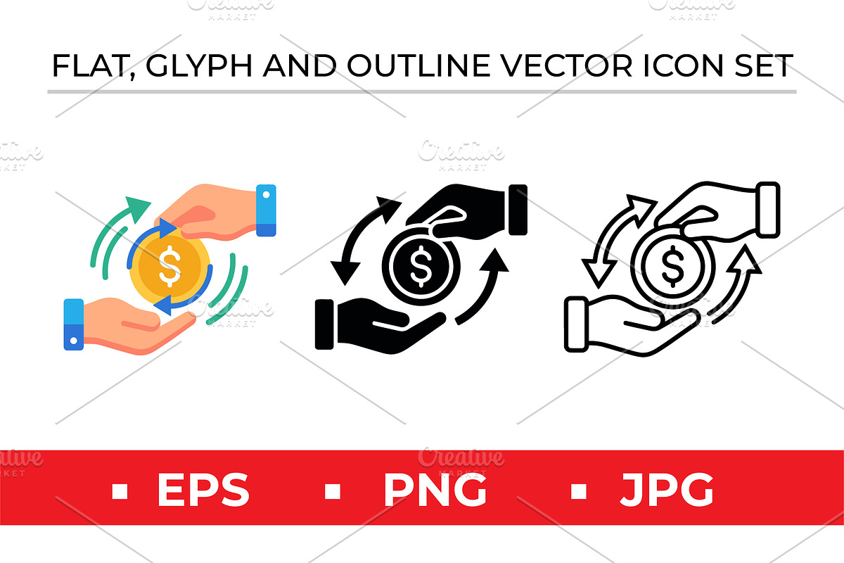 Money Transfer Hands Icons, an Outline Icon by Artonix (Photo 1 of 2)