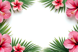 Tropical Pink Flower Border With Whi, a Photo by LOGOCREATIVE
