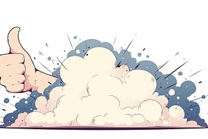 Cartoon style thumbs up with explosion and smoke in colorful comic design, a Photo by AS photostudio