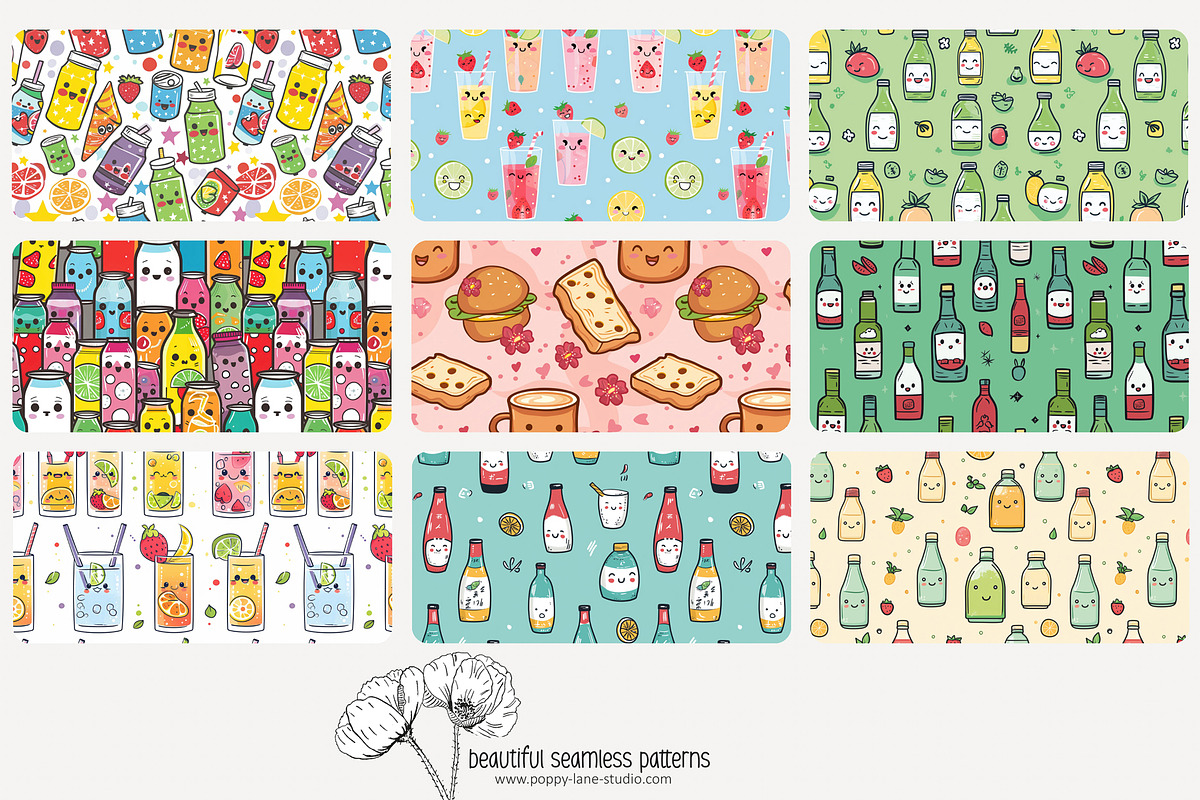 70 kawaii drinks seamless pattern, a Pattern Graphic by Poppy Lane Studio (Photo 8 of 10)