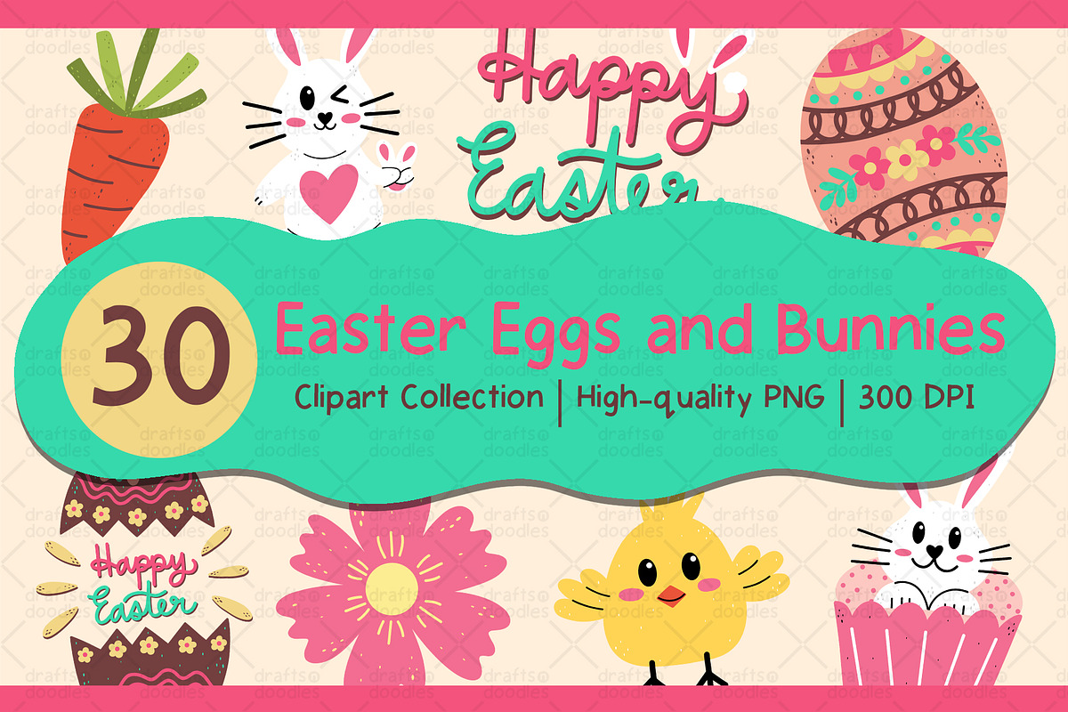 Easter Eggs and Bunnies Clipart Set, an Object Graphic by Drafts n Doodles (Photo 1 of 3)