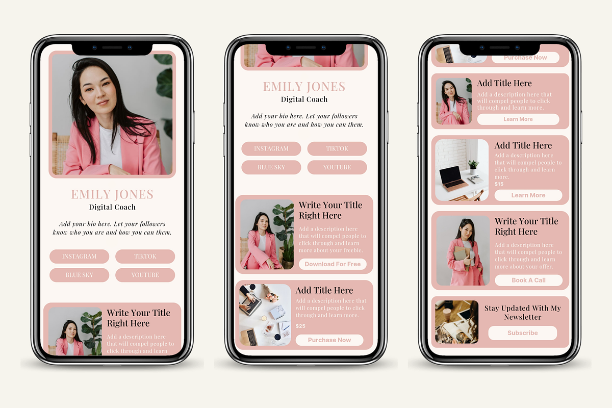 Link In Bio Canva Template | Coach, a Landing Page Template by The Chaos Project (Photo 2 of 7)