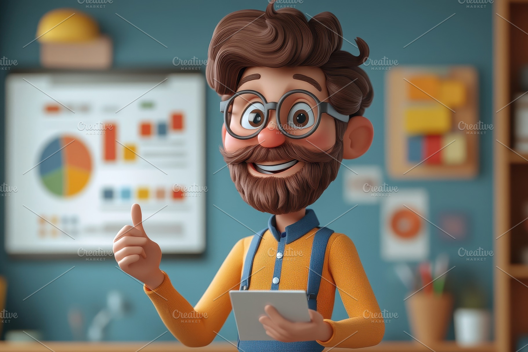 Cheerful man with glasses gives a th, a Photo by Tanuart