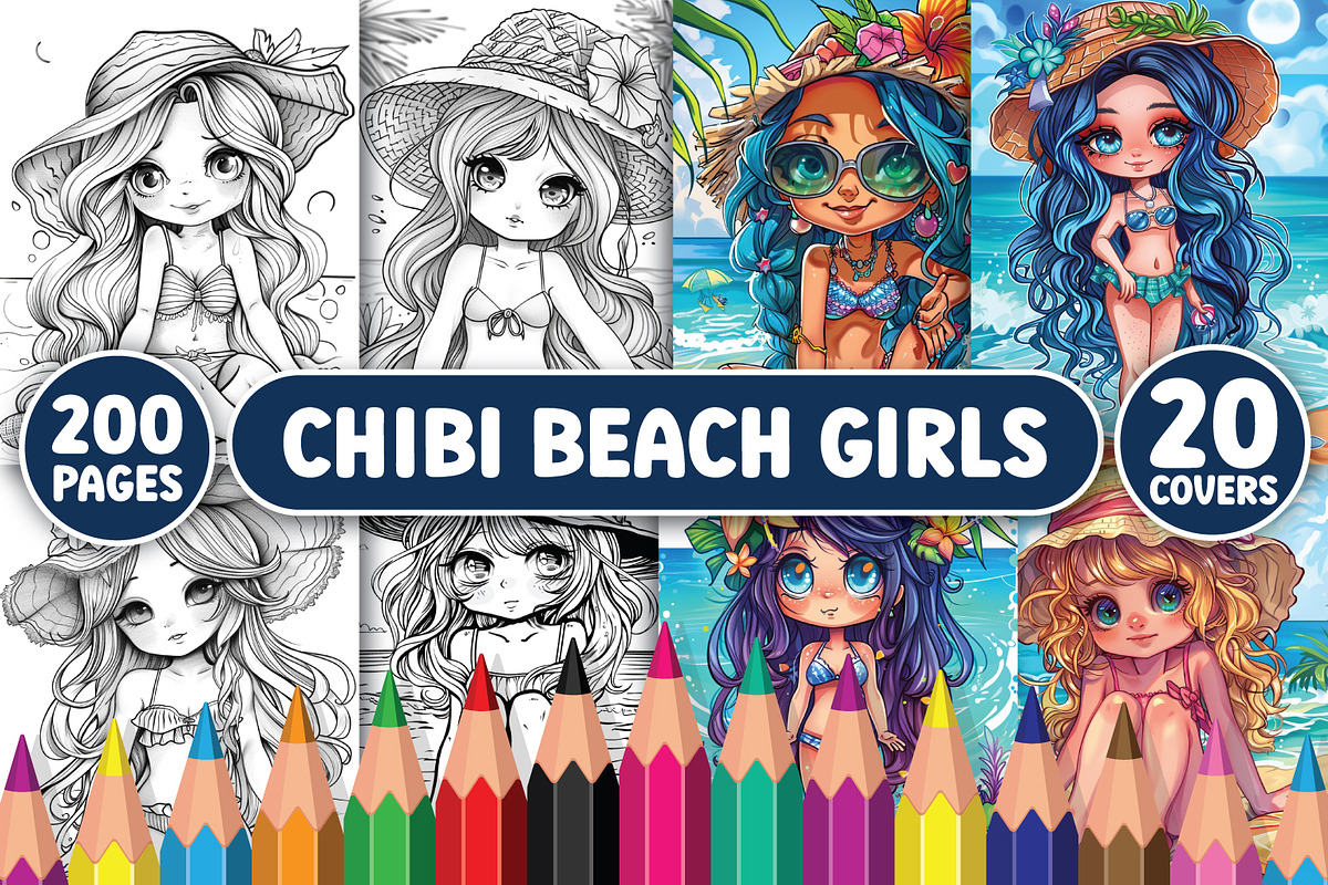 200 Chibi Beach Girls Coloring Pages