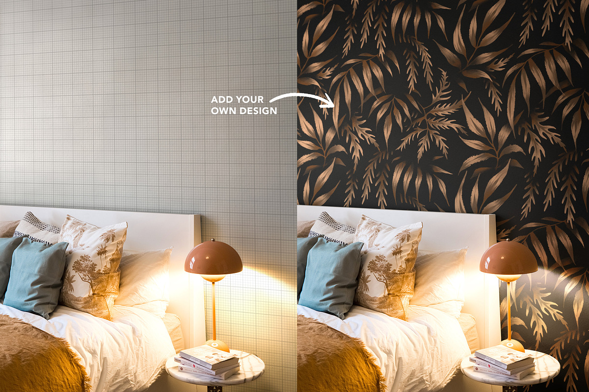 Wallpaper Mockup Bedside with Lamp, a Household Mockup by Andrea Muller (Photo 3 of 6)