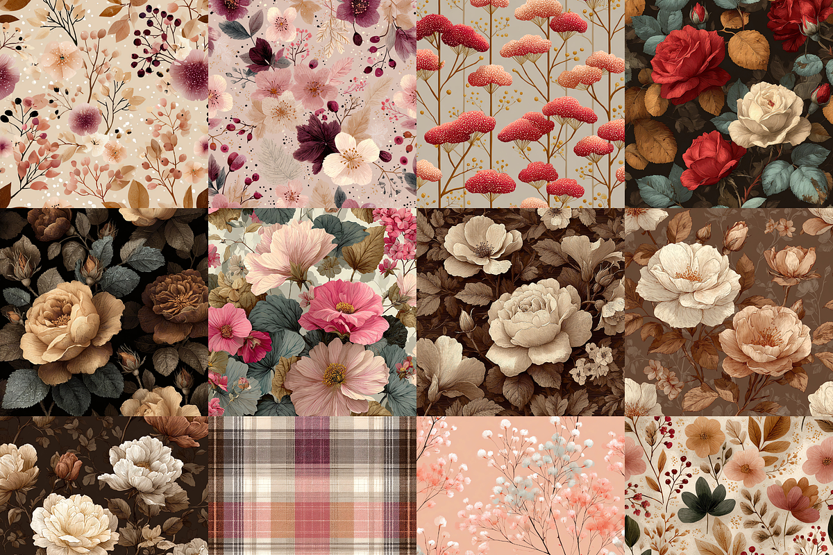 Cafe Rose Wild Florals Digital Paper, a Pattern Graphic by LA Design (Photo 3 of 10)