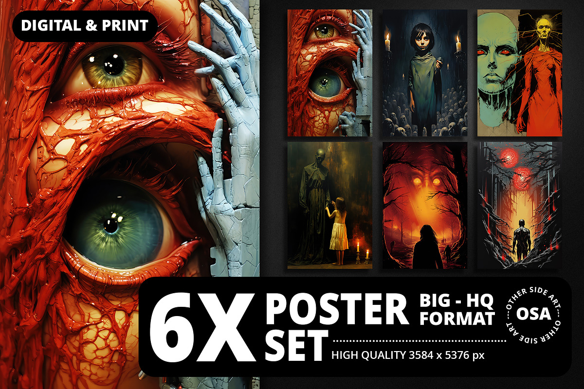 Creepy Horror Halloween Poster Set, a Background Graphic by Other Side Art (Photo 1 of 5)