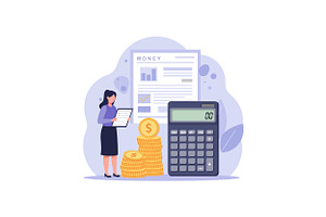 Businesswoman analyzing financial da, an Illustration by designvectx