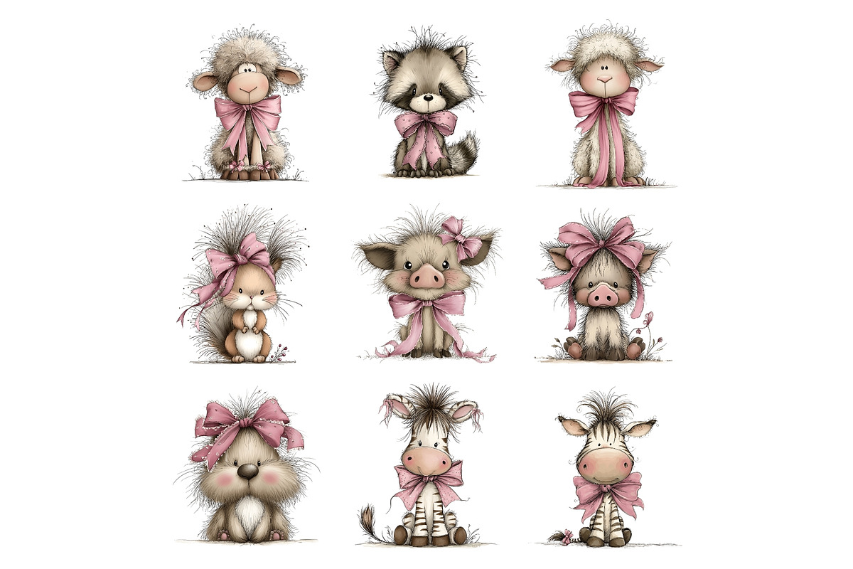 Cute Animals with Bow Clipart, an Animal Illustration by Nicolle's Colorful Art (Photo 5 of 5)