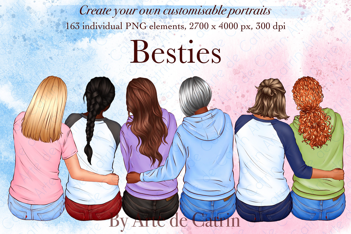 Besties Clipart, Best Friends Art, a Person Illustration by ArtedeCatrin (Photo 1 of 10)