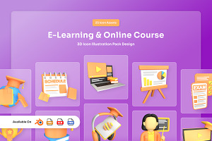 E-Learning & Online Course 3D Icon, an Education Illustration by twinstd
