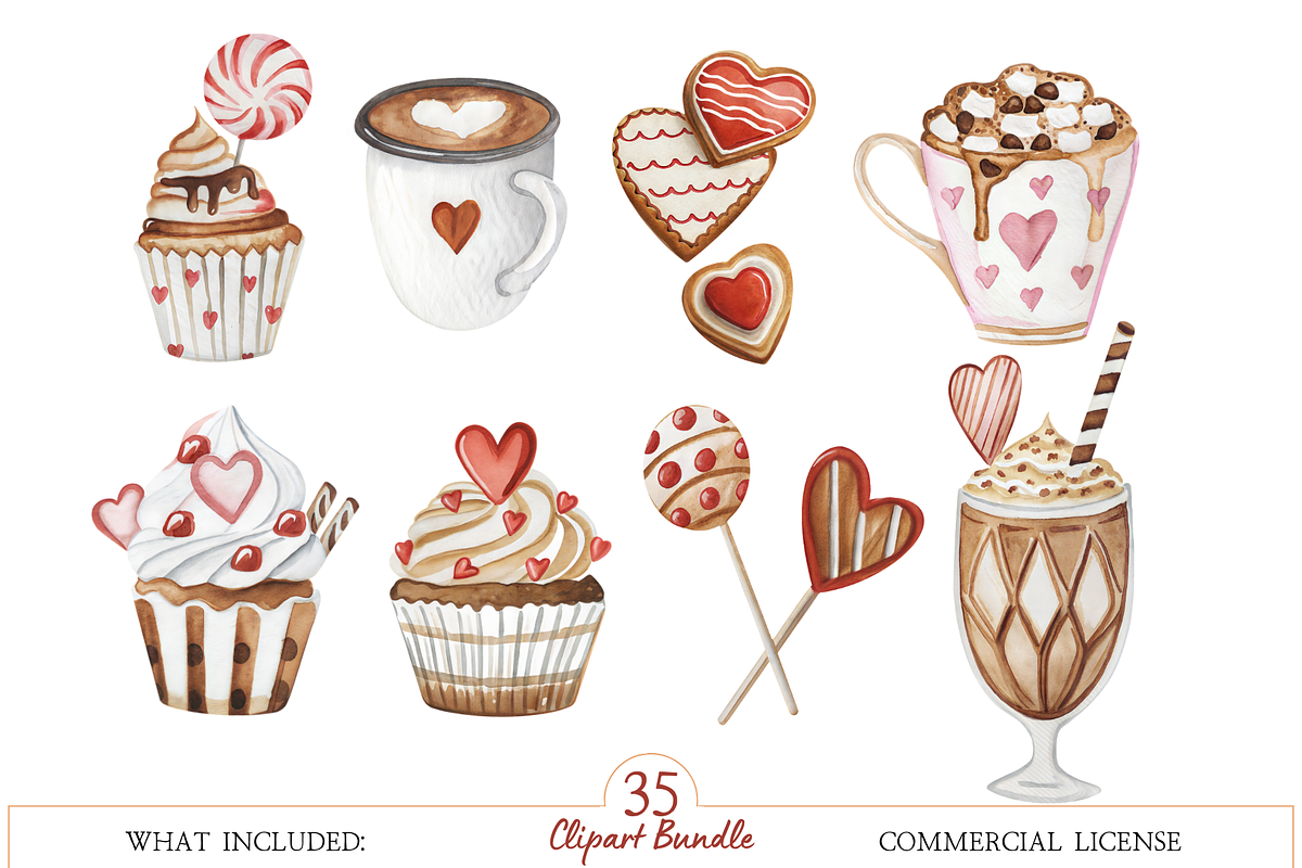 Watercolor Valentine Sweets Clipart, an Illustration by MockupWizard (Photo 2 of 5)