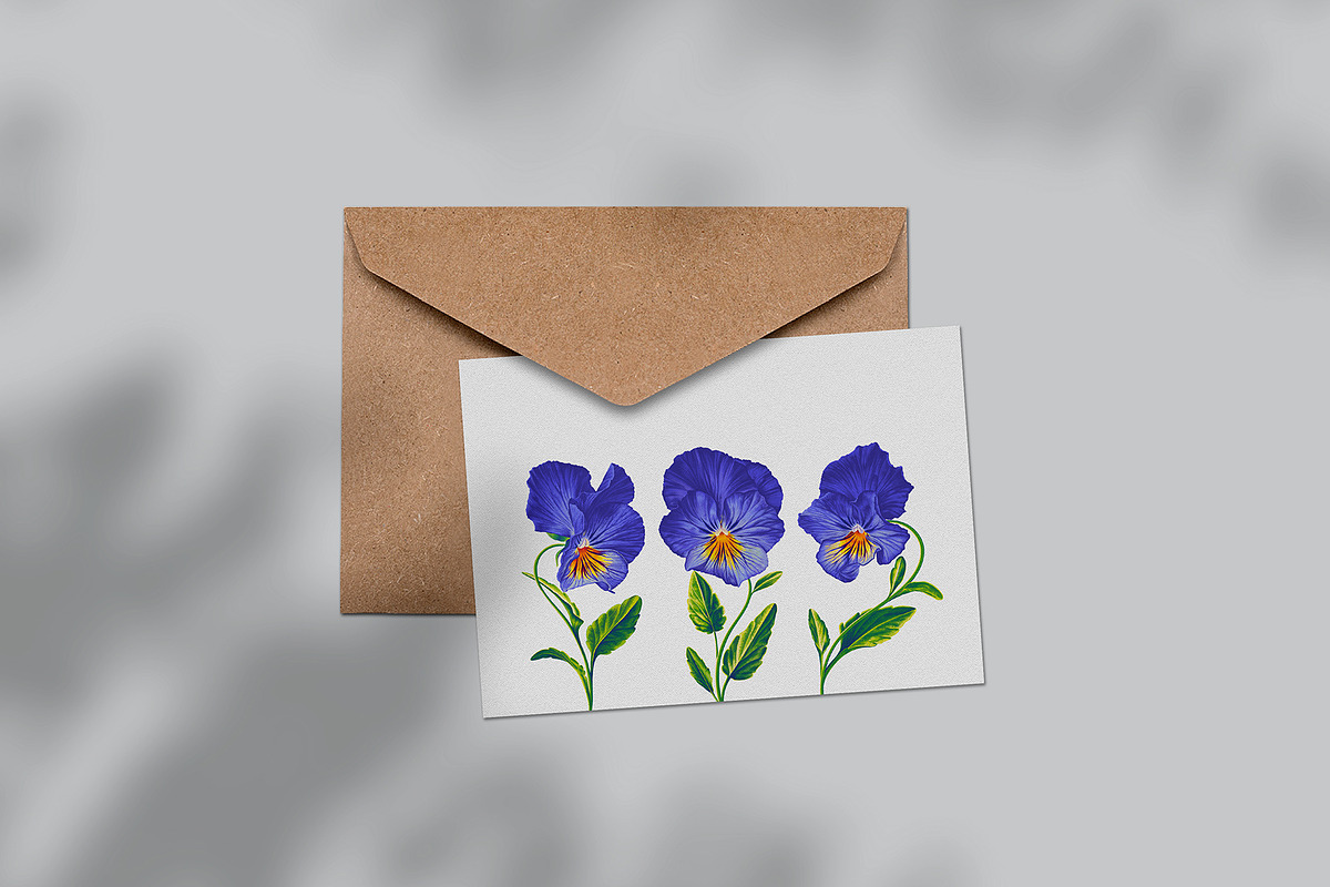 Blue Pansies Vector Set, an Illustration by MarynaPetrovska (Photo 9 of 15)