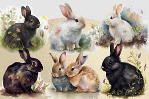 Hoppy Bunny Watercolor Clipart