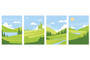 Green summer landscape cards. Flat, an Illustration by YummyBuum