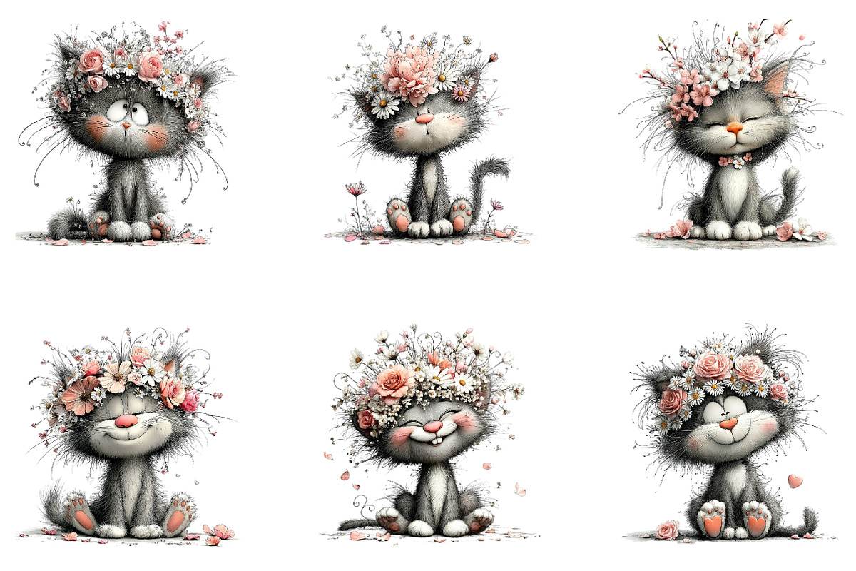 Floral Kitten Clipart, a Seasonal Illustration by CreationArt (Photo 5 of 7)