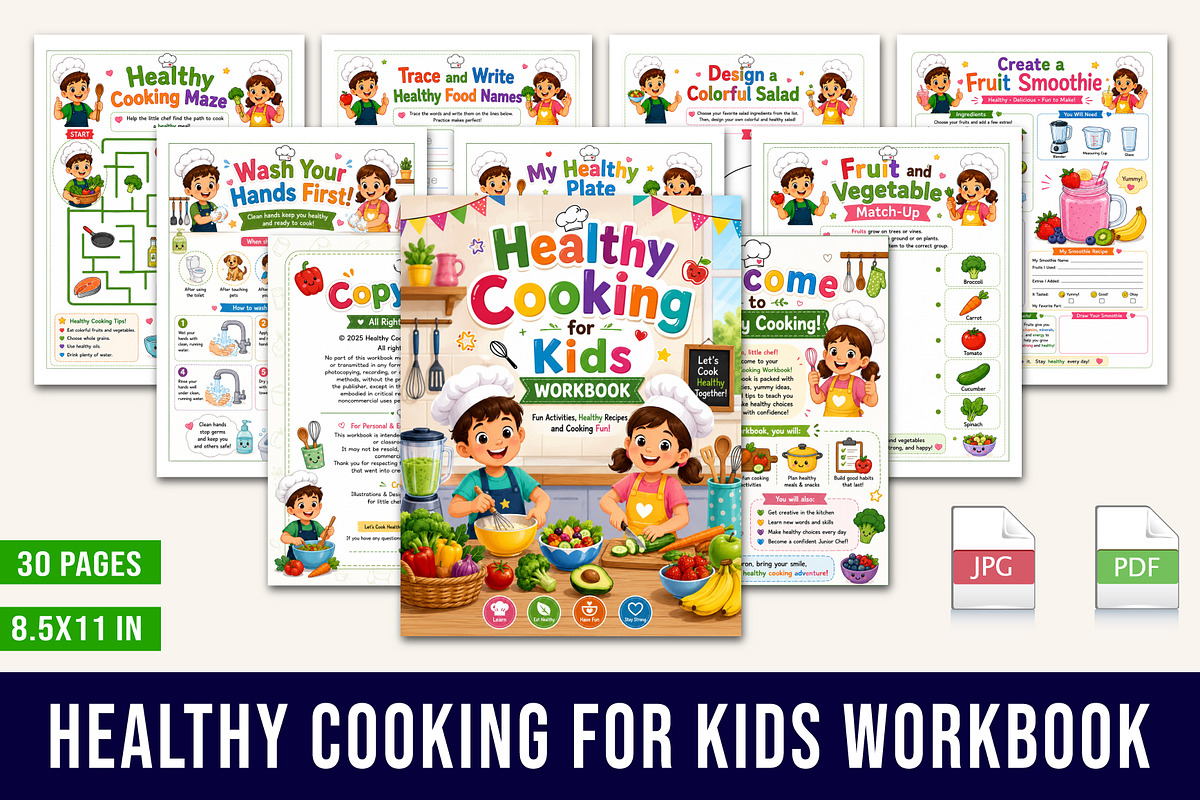 Healthy Cooking for Kids Workbook, a Stationery Template by Designmela01 (Photo 1 of 5)