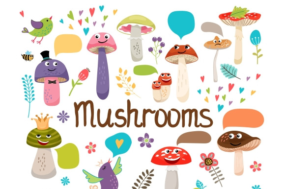 Cute Cartoon Mushrooms With Faces