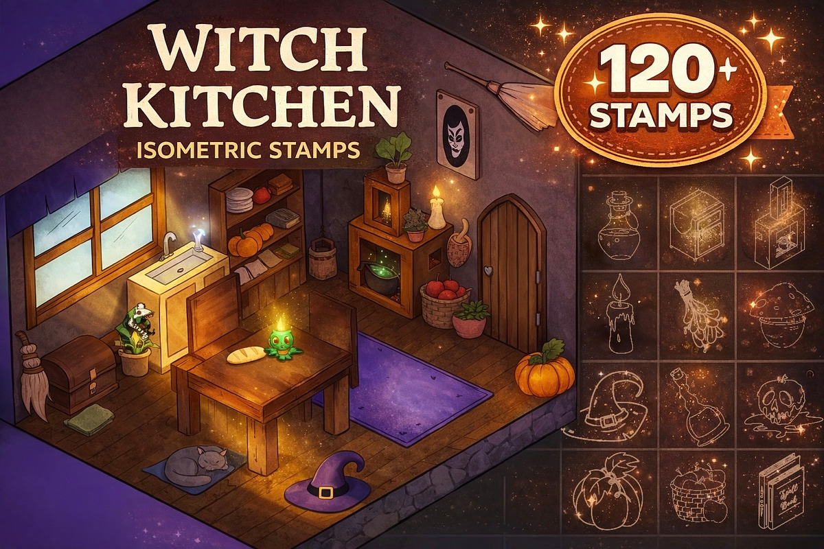 100 Procreate Isometric Halloween, a Brushes & More by Studio Angel Arts (Photo 1 of 5)