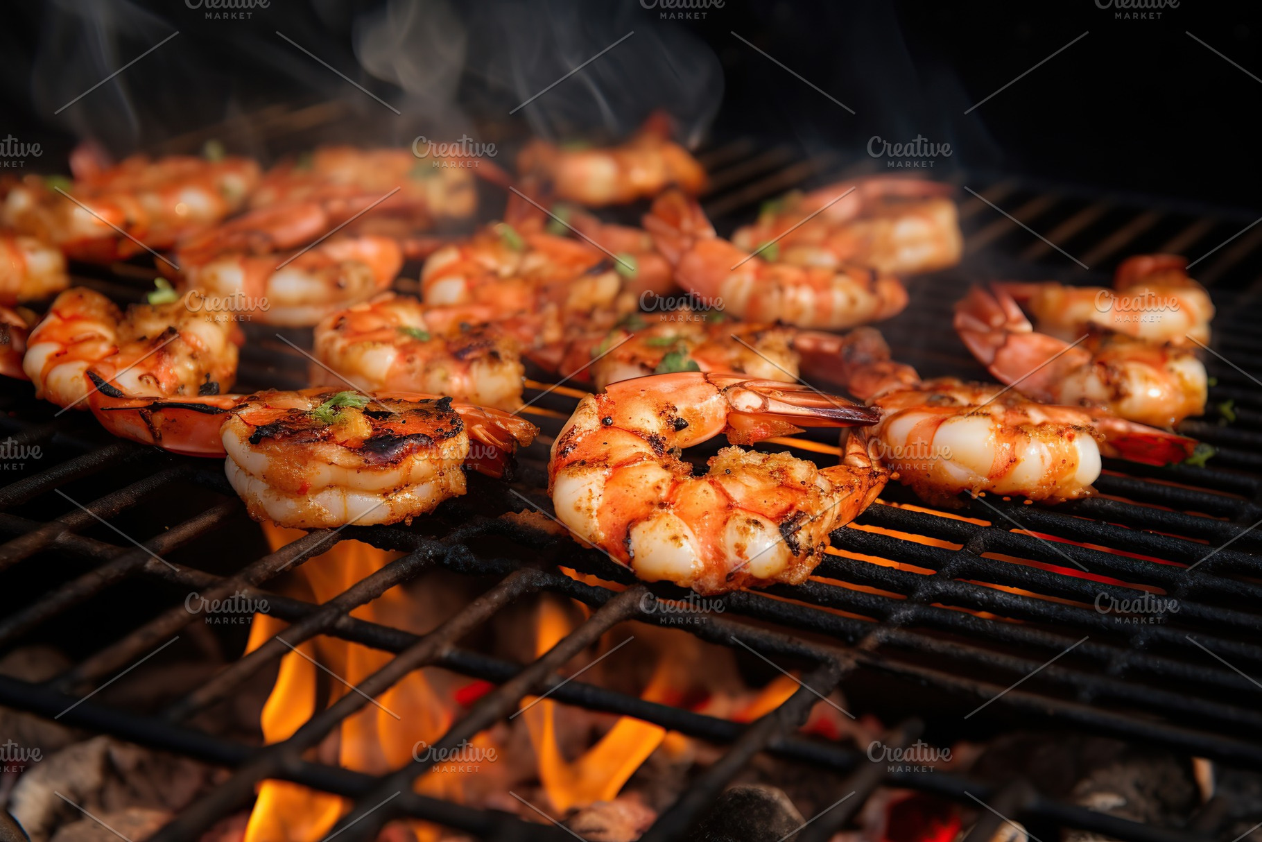 Roasted peeled shrimps on the grill, a Food & Drink Photo by AlyaAnd