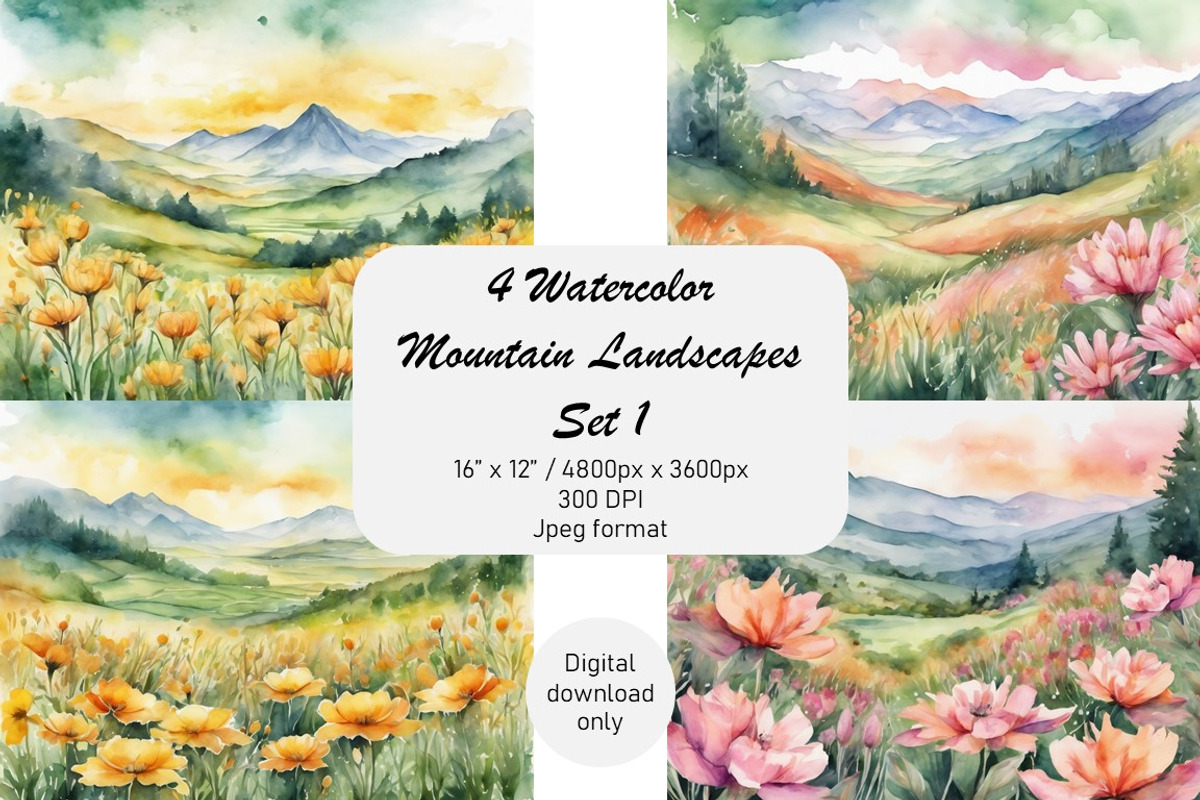 Watercolor Mountain Landscapes Set 1, a Decorative Illustration by Kat's Artful Creations (Photo 1 of 10)