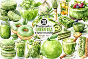 Watercolor Green Tea Clipart Bundle, an Illustration by Canvas Craft (Thumbnail 1 of 8)