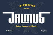Jalmus - Retro Condensed Font, a Sans Serif Font by trabaskriya (Thumbnail 1 of 8)