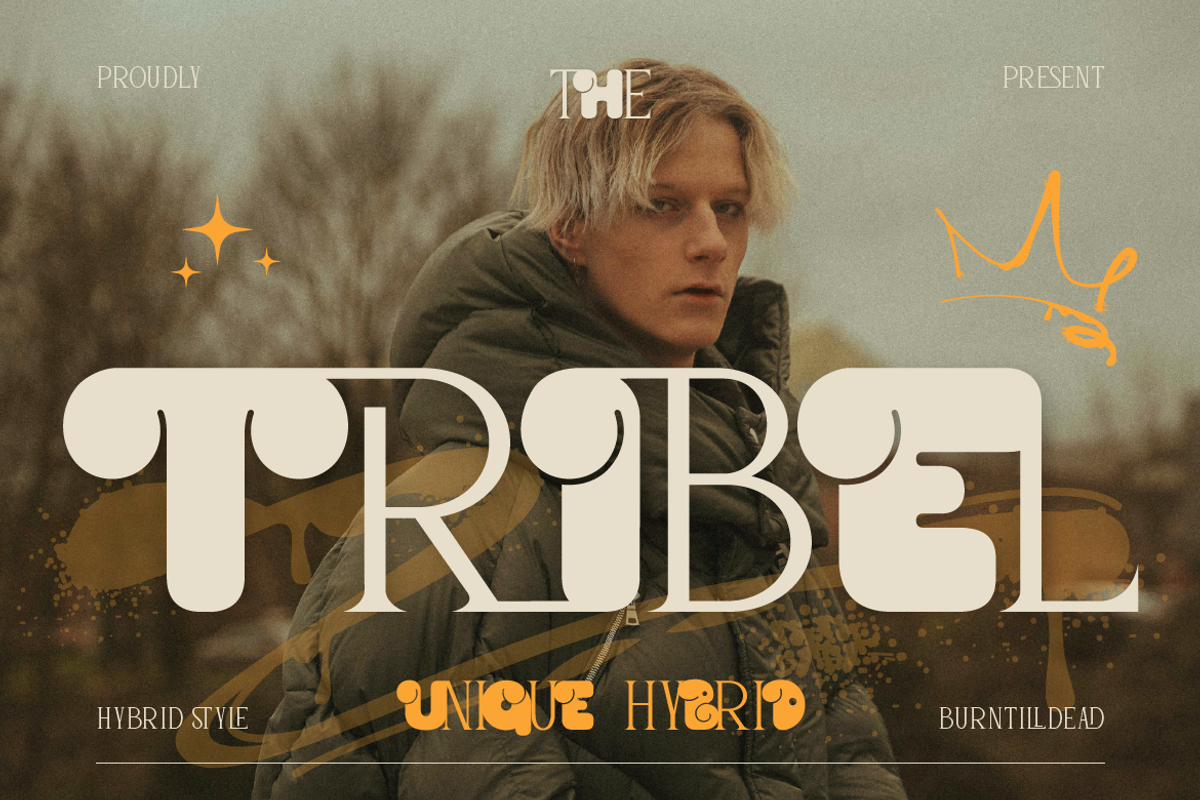 Tribel - Unique Hybrid Typeface, a Serif Font by Burntilldead (Photo 1 of 12)