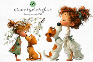 Whimsical Girl & Dog Love Clipart, a Seasonal Illustration by Craft Nest
