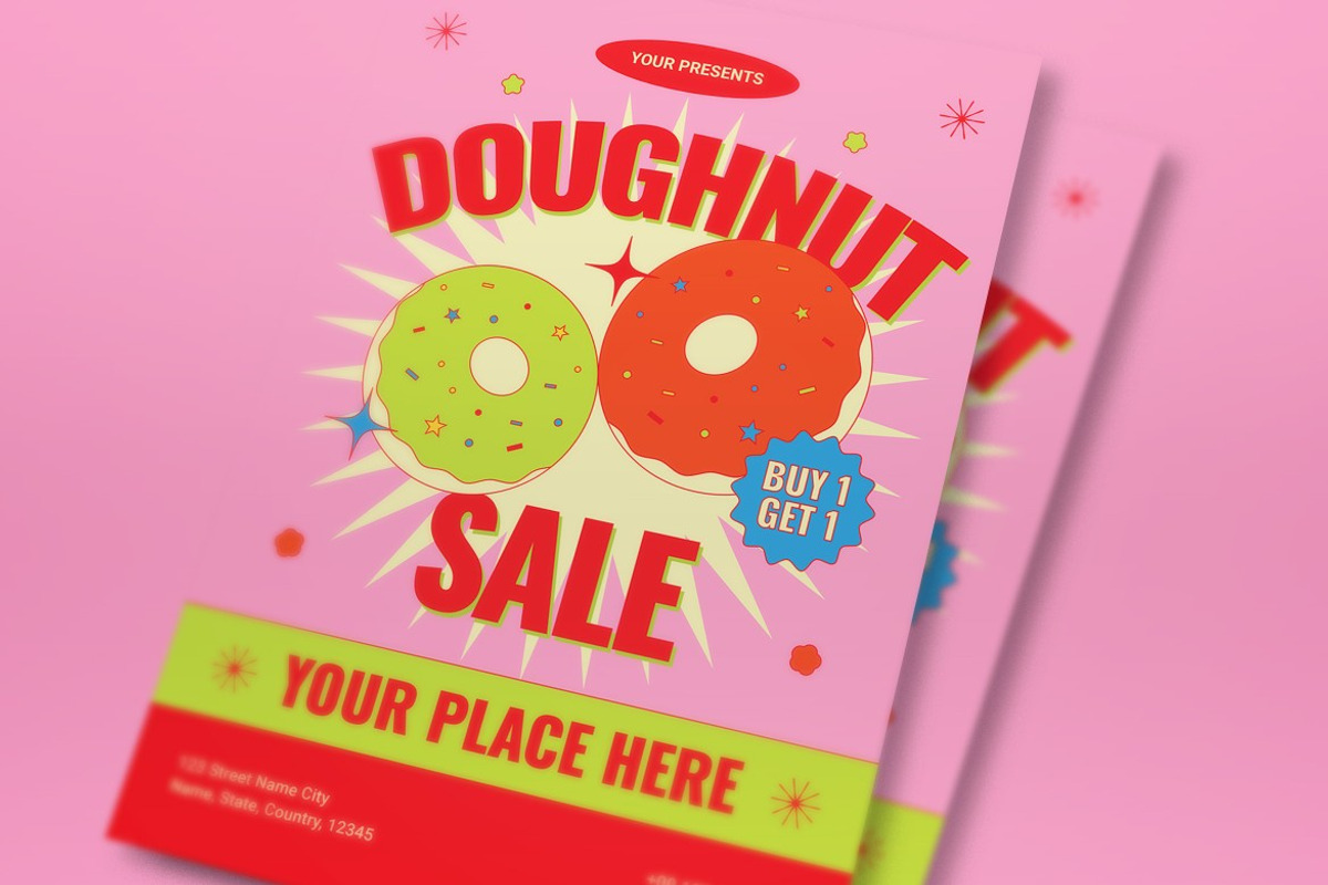 Pink Quirky Doughnut Sale Flyer Set, a Flyer Template by graphicook (Photo 2 of 3)