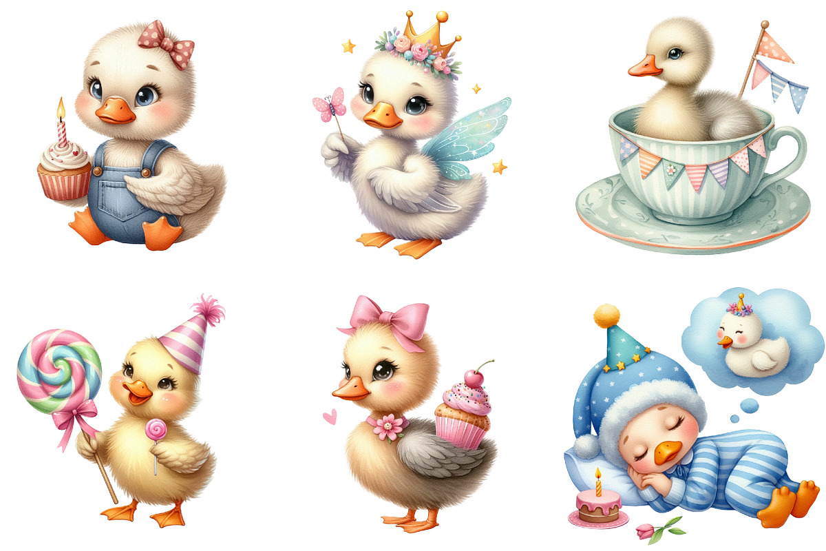 Watercolor Baby Goose Birthday Clipa, an Illustration by DreamArtGraphic (Photo 4 of 5)