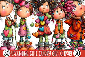 Valentine Cute Quirky Girl Clipart, an Illustration by Designking